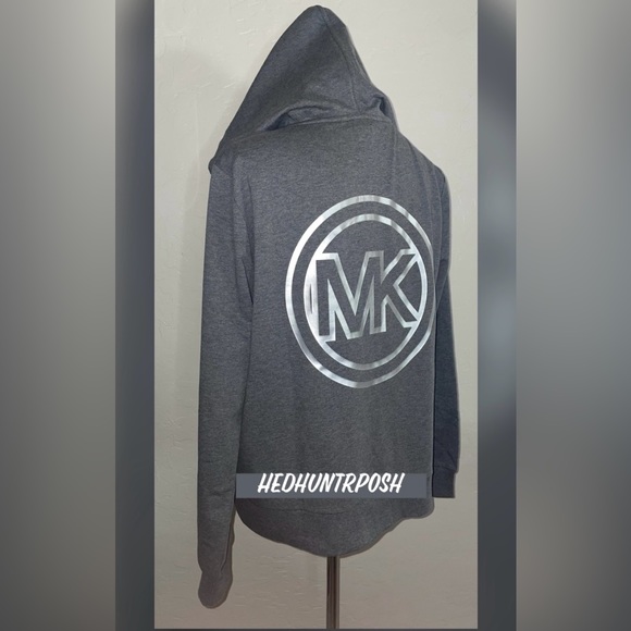 New! Michael Kors Metallic Logo Fleece Zip Hoodie Sizes L &XL🩶Derby Gray - Picture 8 of 10